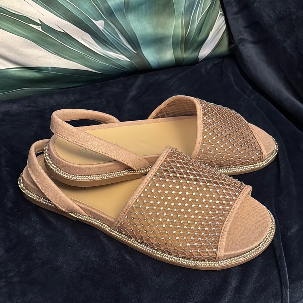 Kenneth Cole Reaction Blush Nude Crystal Mesh Slingback Sandals